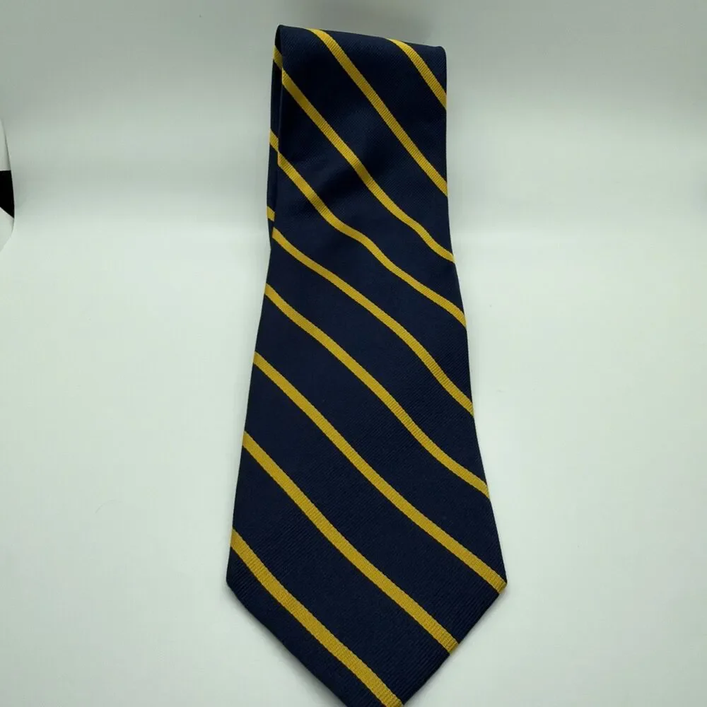Abercrombie & Fitch Navy Tie with Yellow Stripes Made in USA 100% Silk